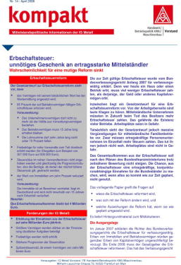 Erbschaftsteuer: unnötiges Geschenk an ertragsstarke Mittelständler, KMU kompakt Nr. 14