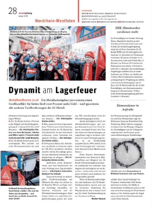 metallzeitung - Regionalseiten Nordrhein-Westfalen Januar 2018