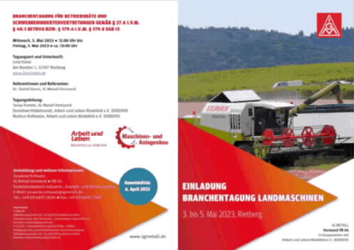 Einladung Branchentagung Landmaschinen 3. bis 5. Mai 2023, Rietberg