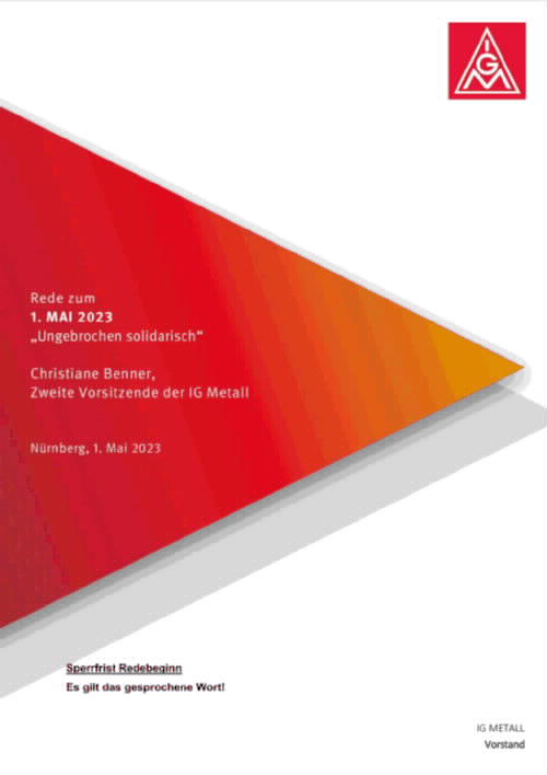 Christiane Benner, Zweite Vorsitzende der IG Metall, Rede zum 1. Mai 2023