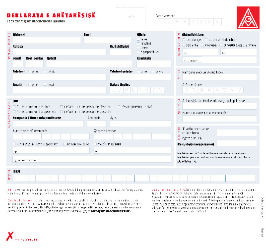 Editierbare IG Metall-Beitrittserklärung in albanischer Sprache