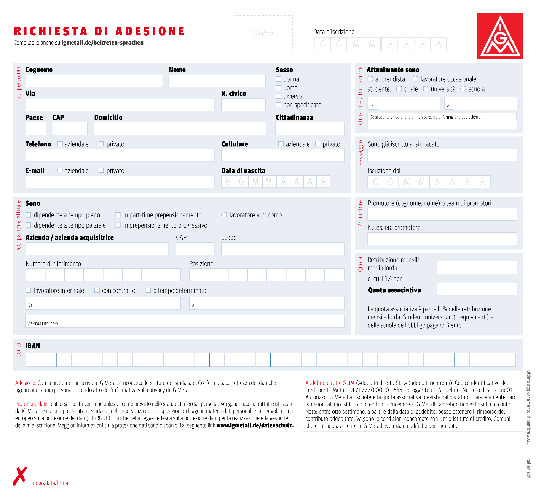 Editierbare IG Metall-Beitrittserklärung in italienischer Sprache