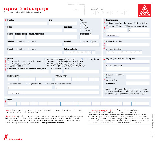 Editierbare IG Metall-Beitrittserklärung in serbischer Sprache