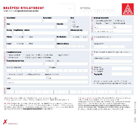 Editierbare IG Metall-Beitrittserklärung in ungarischer Sprache