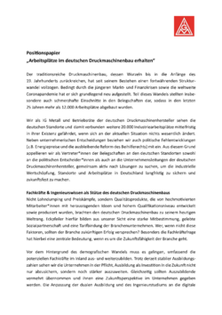 Positionspapier: „Arbeitsplätze im deutschen Druckmaschinenbau erhalten“