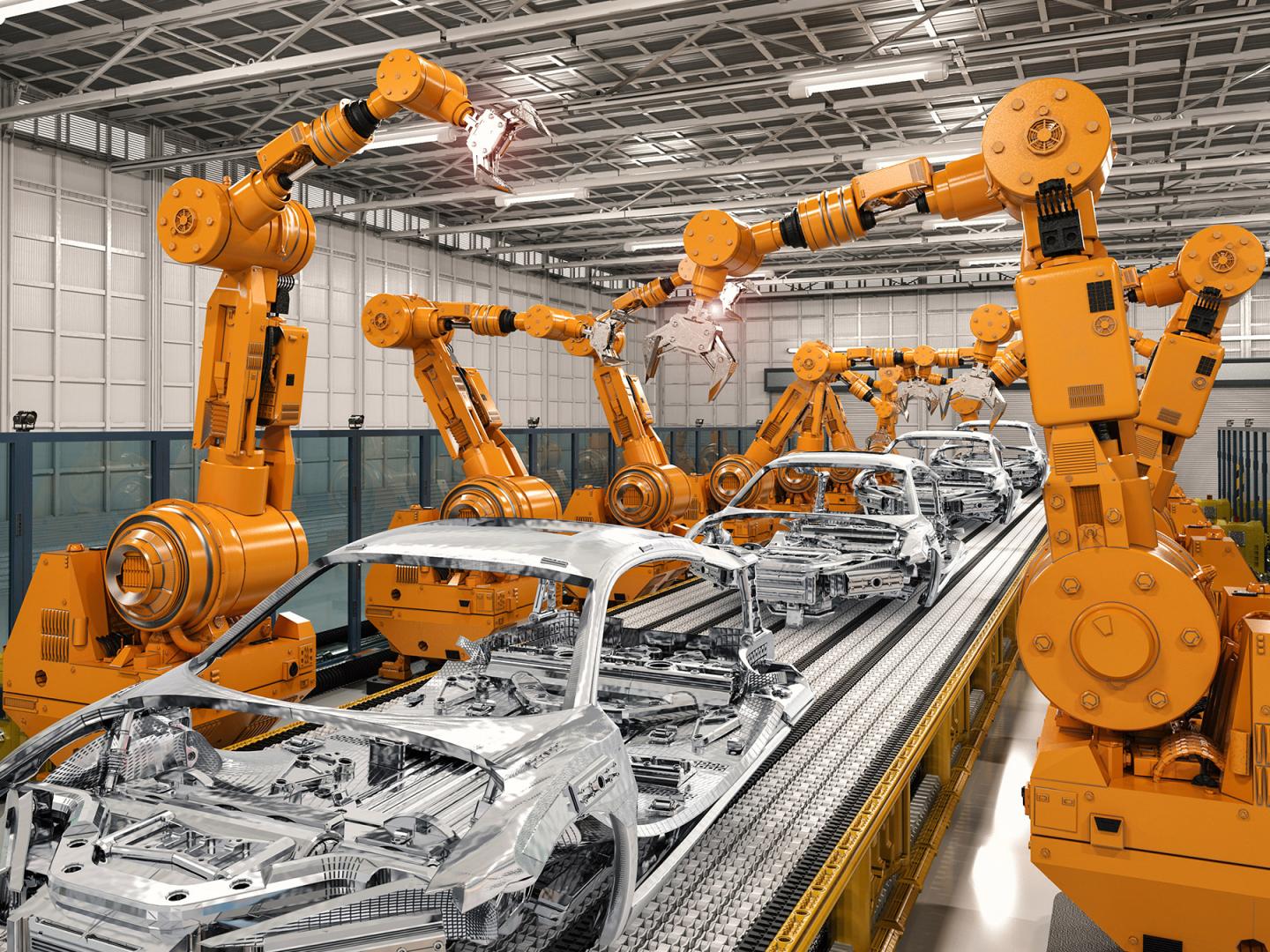 Roboter-Montagelinie im Automobilwerk.