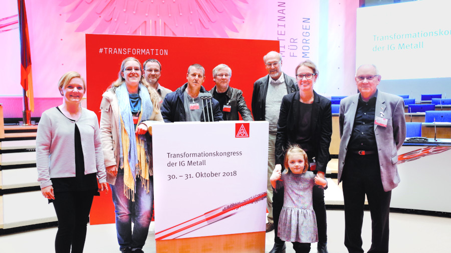 Die IG Metall Kiel-Neumünster war auf dem Transformationskongress der IG Metall stark vertreten: Stefanie Sawicki von TkMS, Lena Henkel aus dem Handwerk, Matthias Grimm von Sauer & Sohn, Ingo Schneider von Wulff Textil Service, Torsten Lange von Caterpill