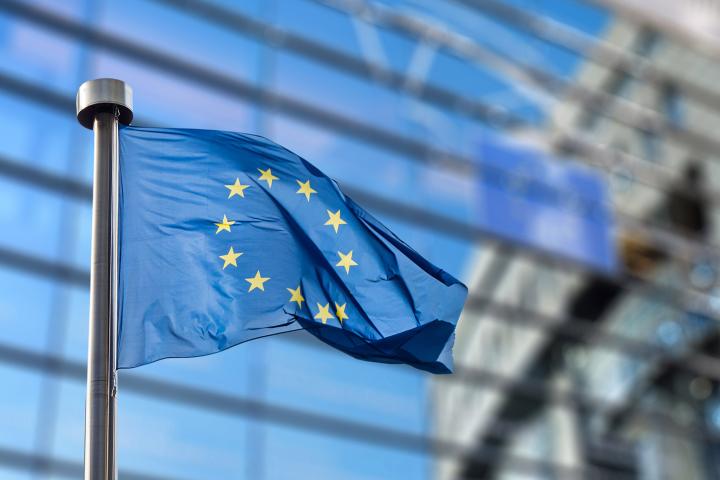 Europäische Union Flaggen vor dem Europäischen Parlament