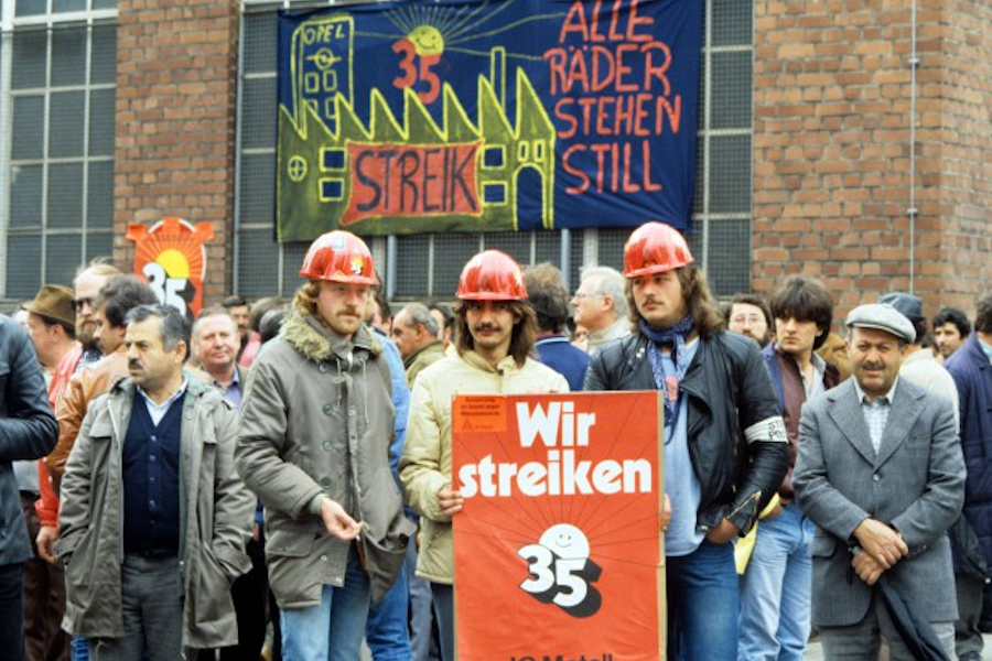 Streik der Metallarbeiter bei Opel in Rüsselsheim 1985.