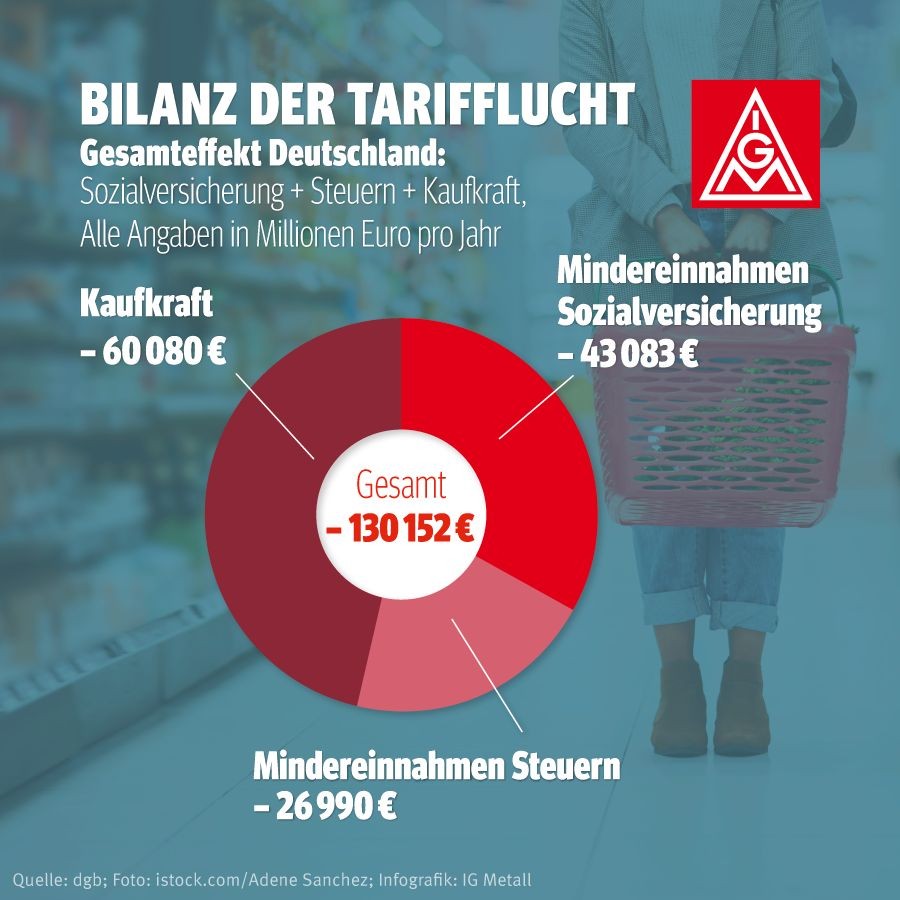 Tortendiagramm zeigt: Dem Staat und der Allgemeinheit entgehen jährlich 130 Milliarden Euro durch Tarifflucht.