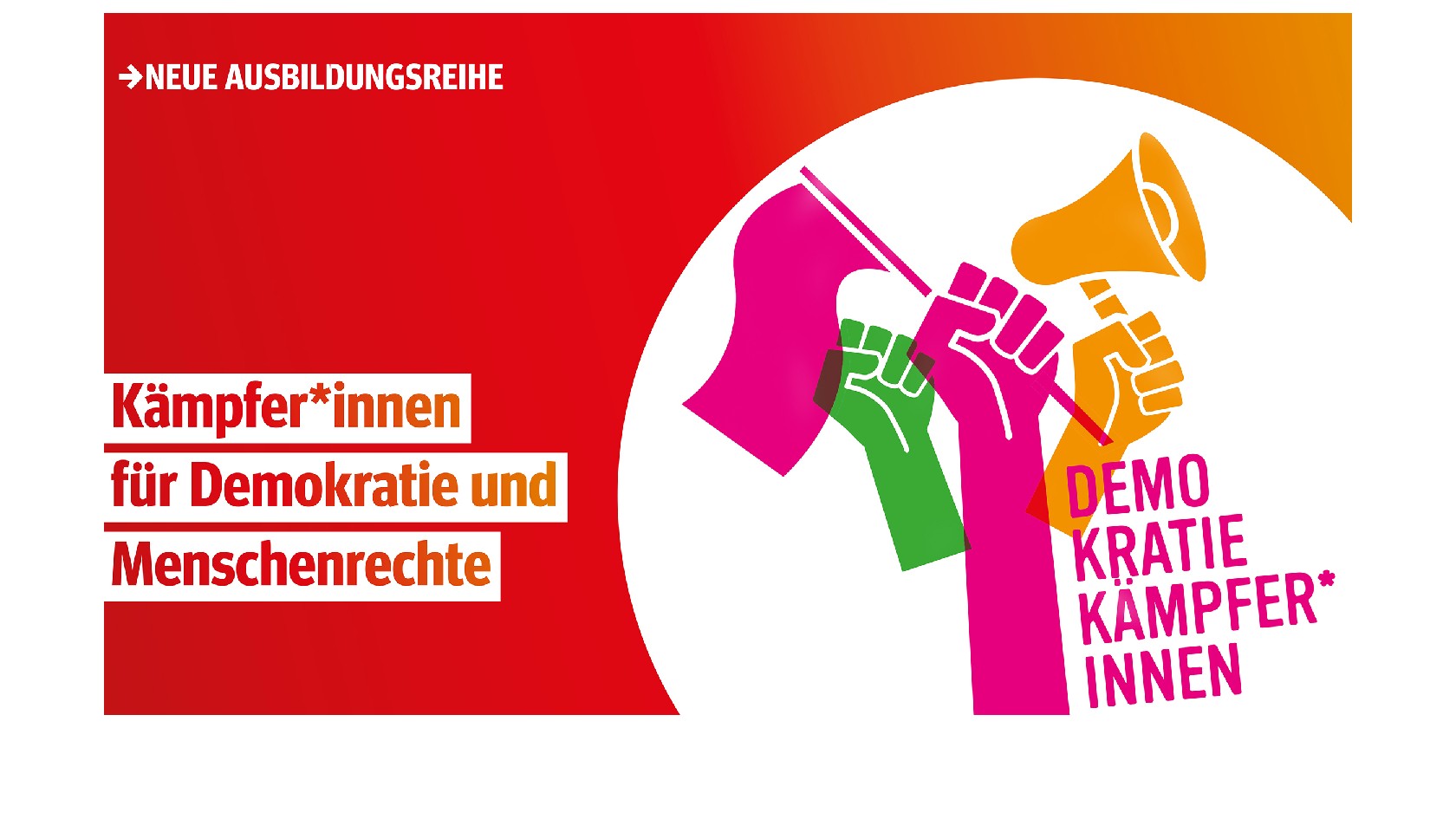 Logo der Ausbildungsreihe „Kämpfer*innen für Demokratie und Menschenrechte“.