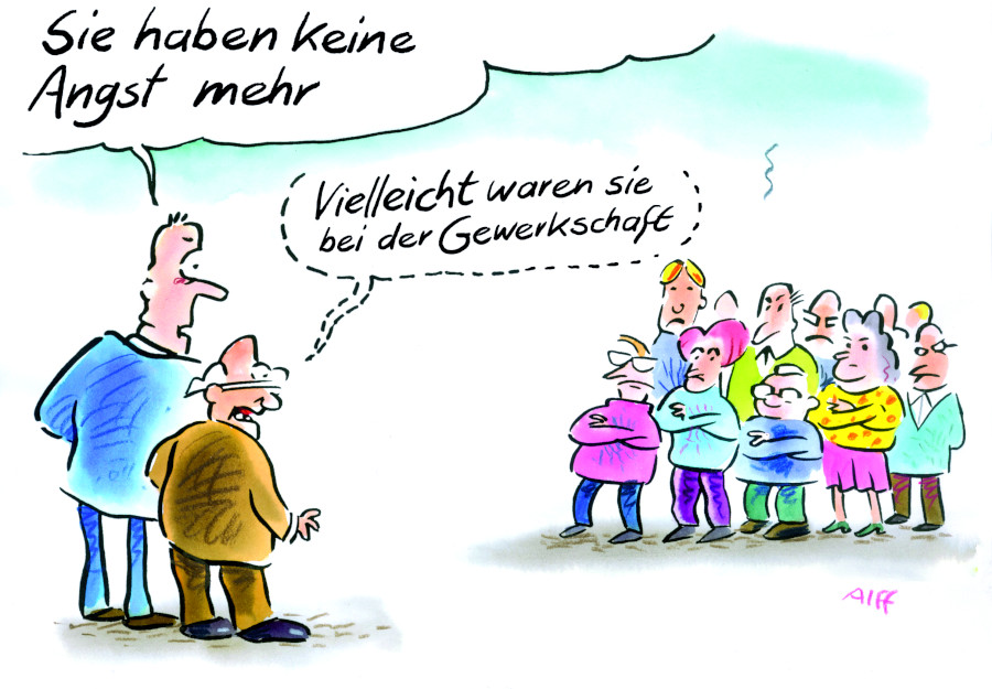 Karikatur "Wenn Betriebsräte angegriffen werden"