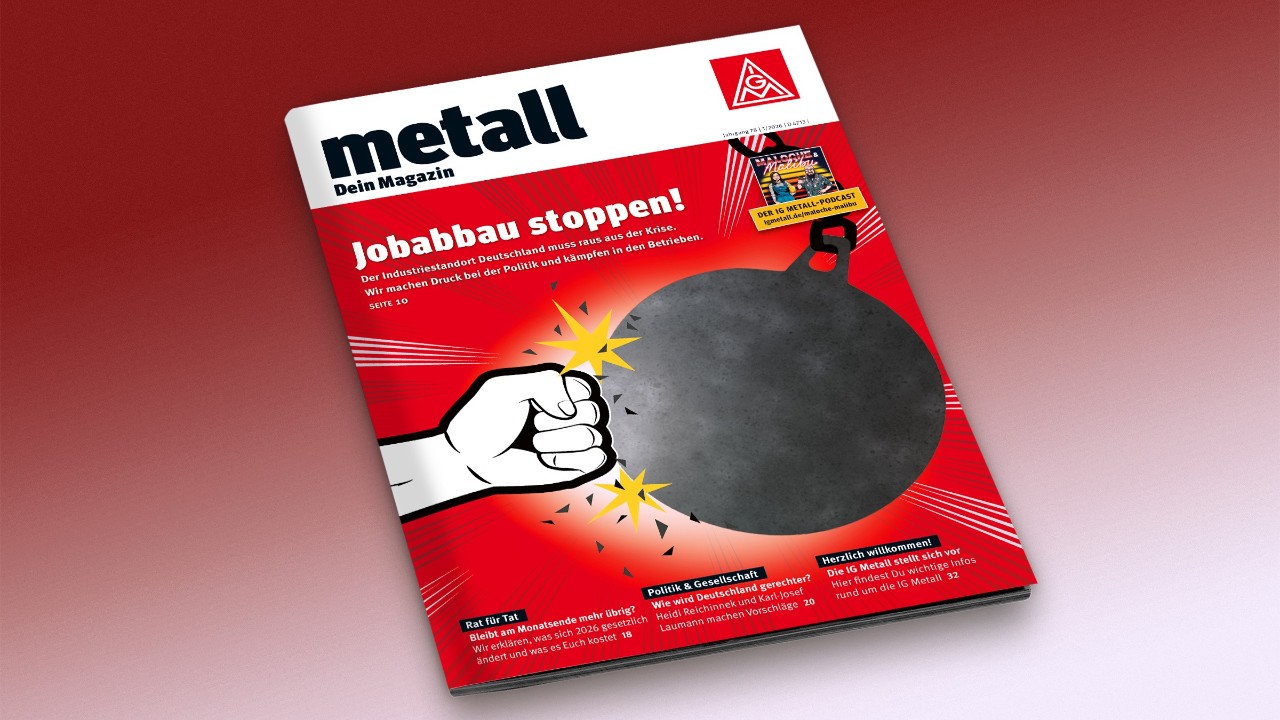 Cover des Mitgliedermagazins „metall“, Ausgabe 1/2026