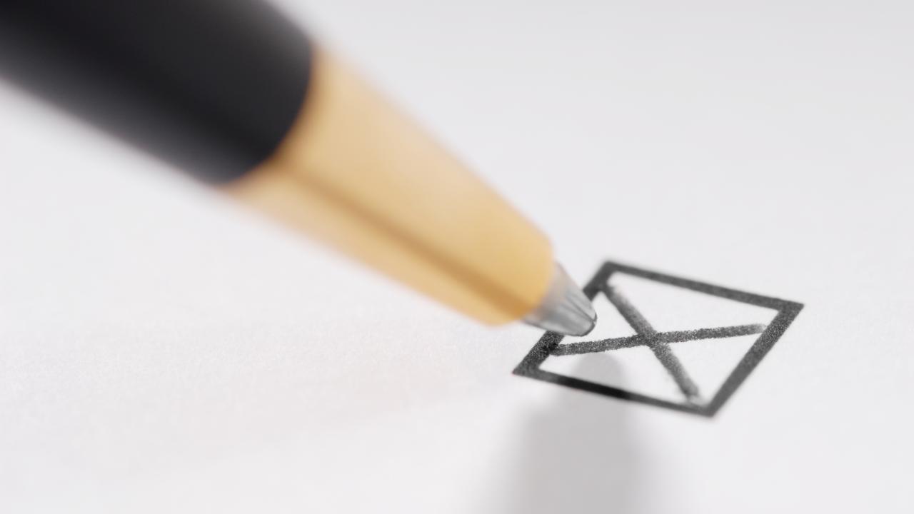Jemand macht ein Kreuz in einem Kästchen.